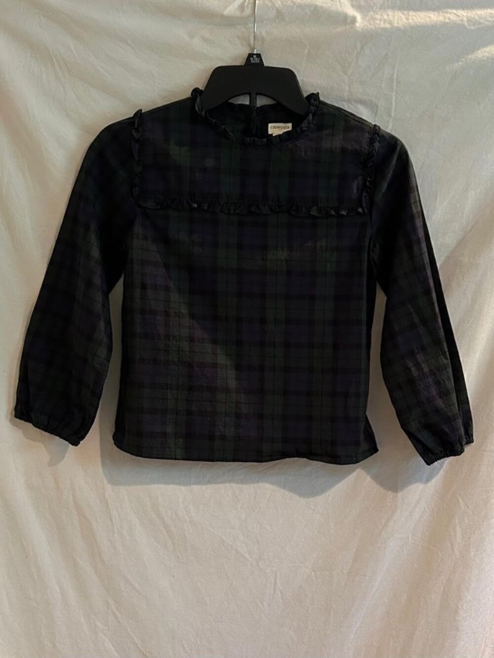 Crewcuts Girls 10 Green Blue Plaid Long Sleeve Ruffle Blouse Holiday Classic